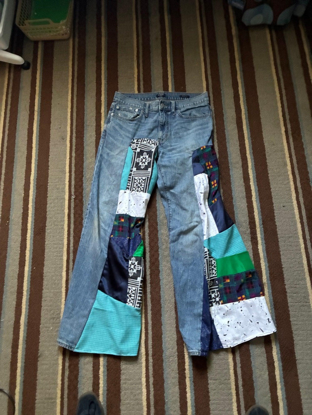 J. Crew Patchwork Bootcut Jeans in Blue, Turquoise & Green